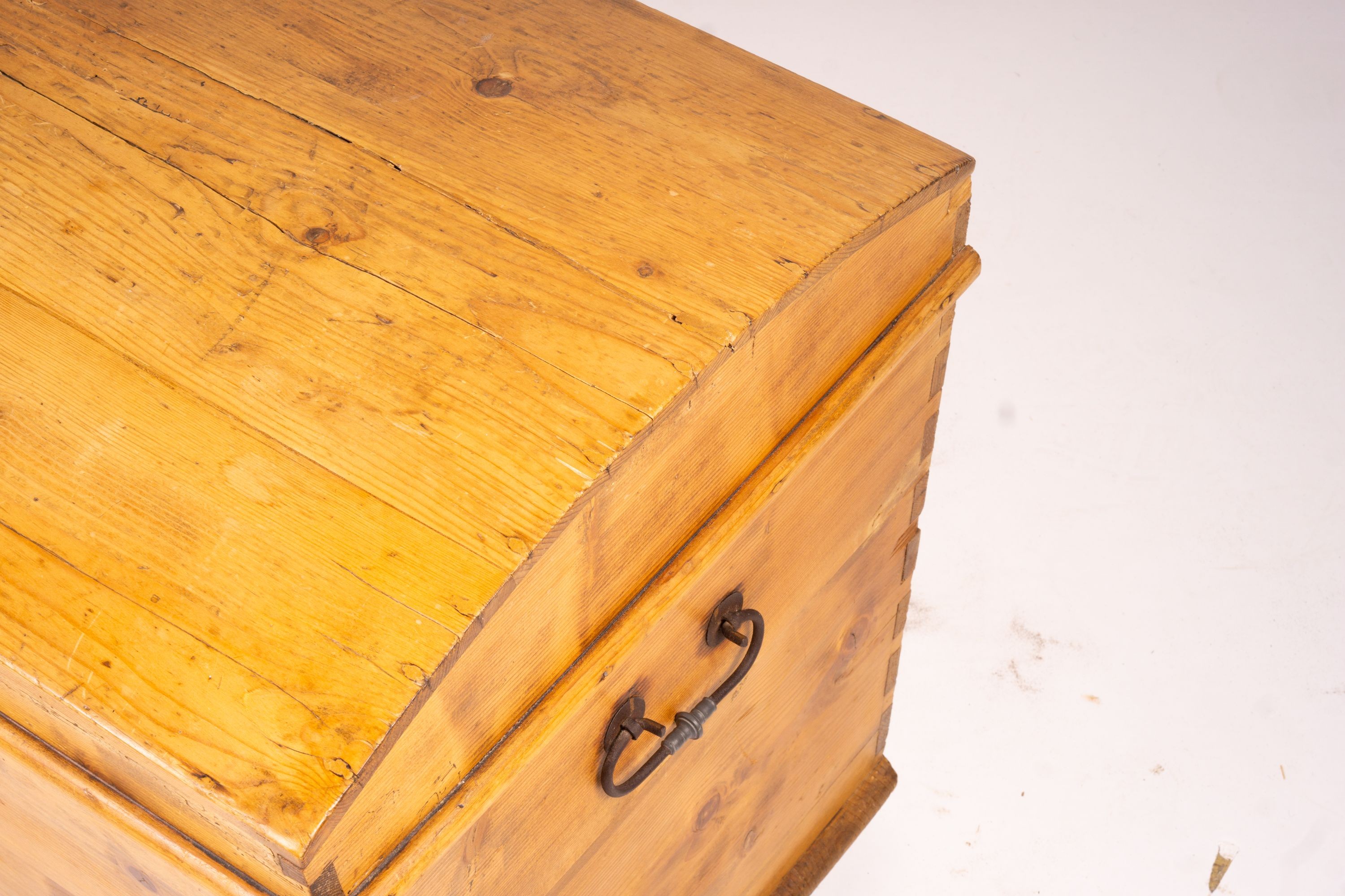 A 19th century Continental pine dome top trunk, length 98cm, width 54cm, height 58cm